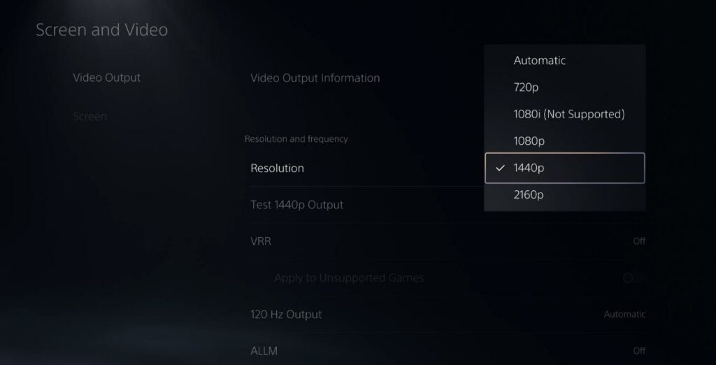 PlayStation 5 - prise en charge 1440p