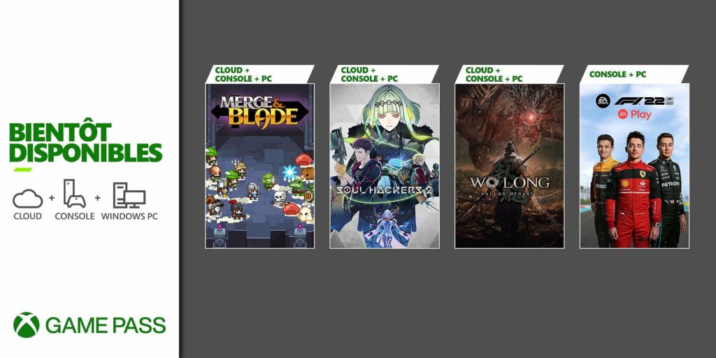 Xbox Game Pass : Wo Long: Fallen Dynasty, Soul Hackers 2, F1 22, Merge & Blade