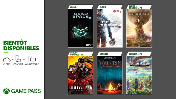 Xbox Game Pass : Guilty Gear -Strive-, Sid Meier’s Civilization VI, Valheim, Dead Space 2, Dead Space 3, Ni no kuni II