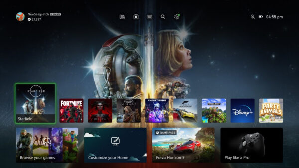 écran accueil Xbox interface 2023
