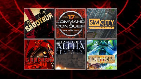 Populous, Dungeon Keeper, The Saboteur, SimCity 3000 Unlimited, Command & Conquer, EA GAMES