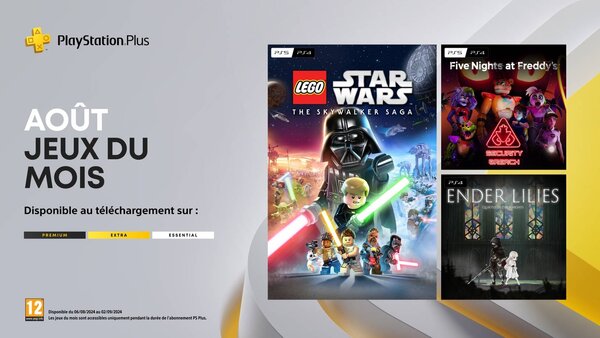 PlayStation Plus août 2024 , Lego Star Wars : La Saga Skywalker, Five Nights at Freddy’s: Security Breach , Ender Lilies: Quietus of the Knights