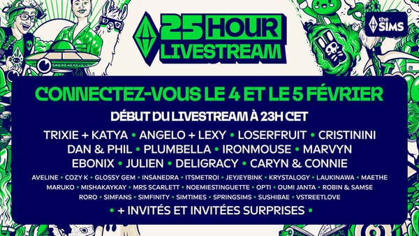 Les Sims dévoile les invités des « 25 heures de livestream Les Sims »